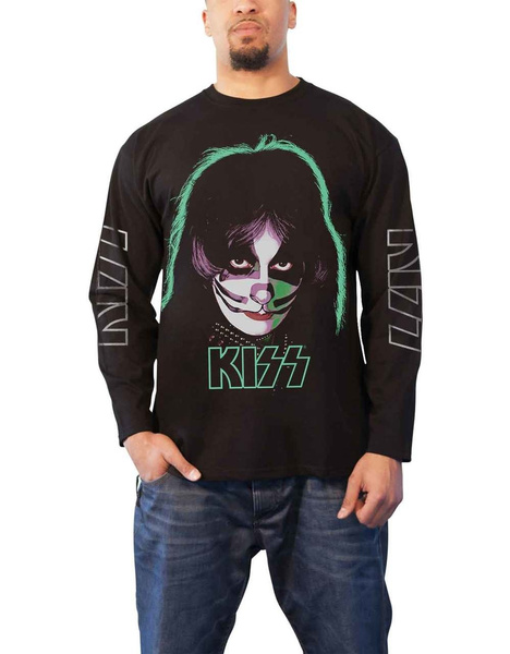 KISS T Shirt Peter Criss Face Band Logo Nuovo Ufficiale Uomo Nero Long Sleeve 
