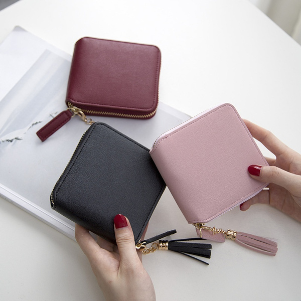 Short wallet tassel small wallet simple square zipper wallet ladies coin  purse