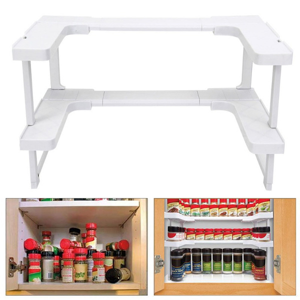 Stackable Space Saving Rack Adjustable Space Saving Rack 2 Layers Rack Countertop Organizer for ...