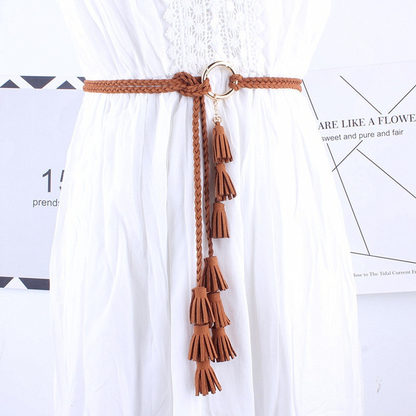 Creative New Fashion Belts Women Rope Braided Waist Belt Tassels Chains