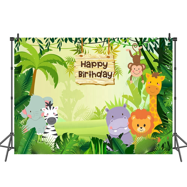 Aisnyho Jungle Safari Backdrop Forest Animal Themed Background Birthday Photo 7x 