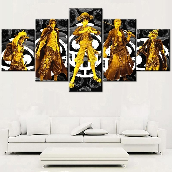 HD Print 5 Piece Anime One Piece Gold Luffy Zoro Poster Manga Poster Wall  Art Canvas Painting Wall Pictures for Home Decor No Frame