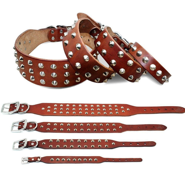 Heavy Duty Genuine Leather Pet Dog Collar Spiked Studded for Rottweiler Labrador 