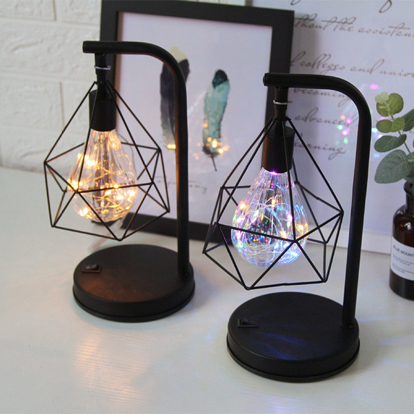 Black Geometric BedSide Table Lamp Desk Lights Retro Lamps Bed Light | Wish