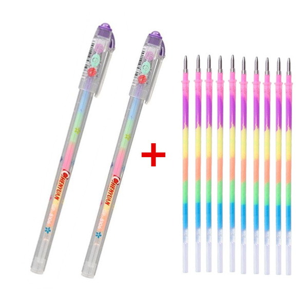 Creative Multi Color Rainbow Gel Pen Highlighters Gel Pen Ball Point Pen  Students Painting Graffiti Fluorescent Pen with 10pcs Refills