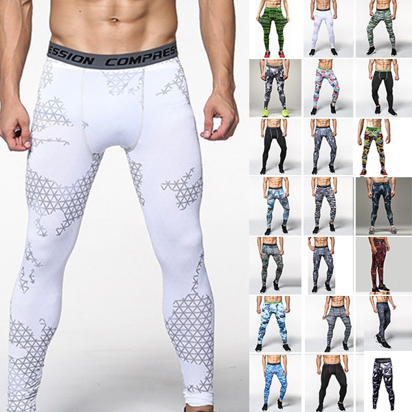 Men Sports Camouflage Pants Base Layer 3/4 Running Tights GYM Fitness Trousers 