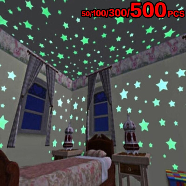 50/100 Wall Sticker Glow In The Dark Star Luminous Fluorescent Decal Room Decor 