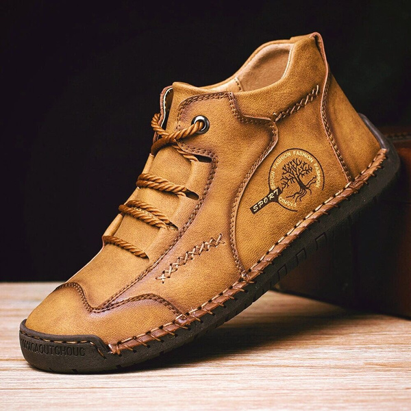 Men Vintage Hand-stitched Soft Business Casual Ankle Boots Men Handmade ...