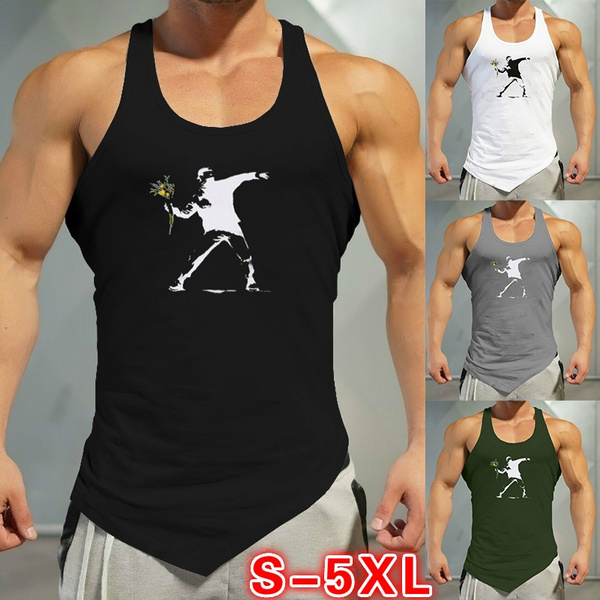 Mens Sleeveless Tank Top T-shirt Gym Running Jogging Sports Singlets