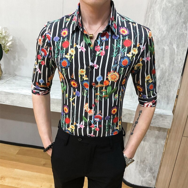 Summer New Men Striped Shirt Half 