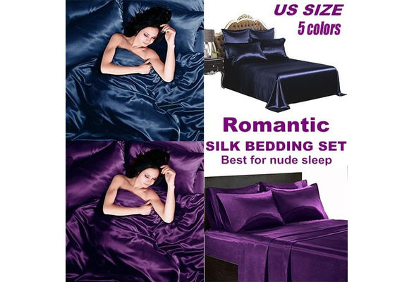 YIMEIS Luxury Soft Silk Bedding Sheets Set Hypoallergenic Cool & Breathable  Twin Full Queen King Size Bed Sheets Set Purple