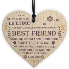 Wooden heart shaped friendship plaque sign crafts ornament pendant， birthday/ christmas/ thanksgiving /easter gift to friend
