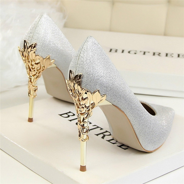 Women's Moderate Heel Gold Shoe | Konga Online Shopping
