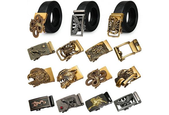 Cool Guys Fashion Belts Wild Animal Eagle Snake Tiger Belt Buckles Gold Silver Alloy Buckles Black Leather Waist Belt for Men Wish