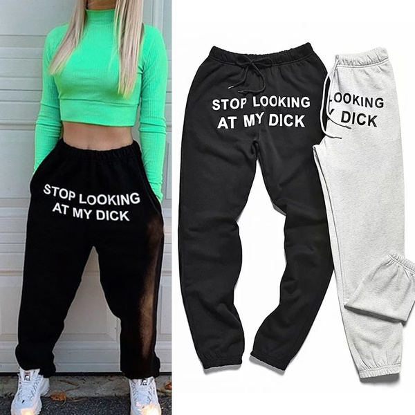 Women High Waist Black Casual Trouser Hip Hop Funny Sweatpants Sweat Pant Letter Print Cotton Joggers Loose Pant Harem Pants Wish