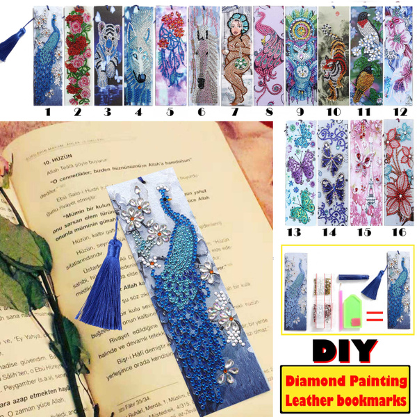 16 Types New DIY Diamond Painting Bookmarks Leathe Embroidery Tassel  Notebook Marks Gift