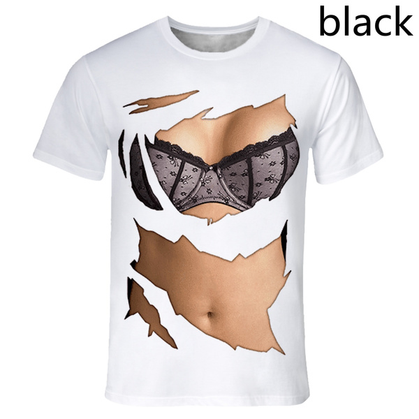 New 2020Fashion Women 3D Funny Print Fake Naked Big Chest Bra T-shirt Tops  Tees T Shirts Casual Summer Clothing