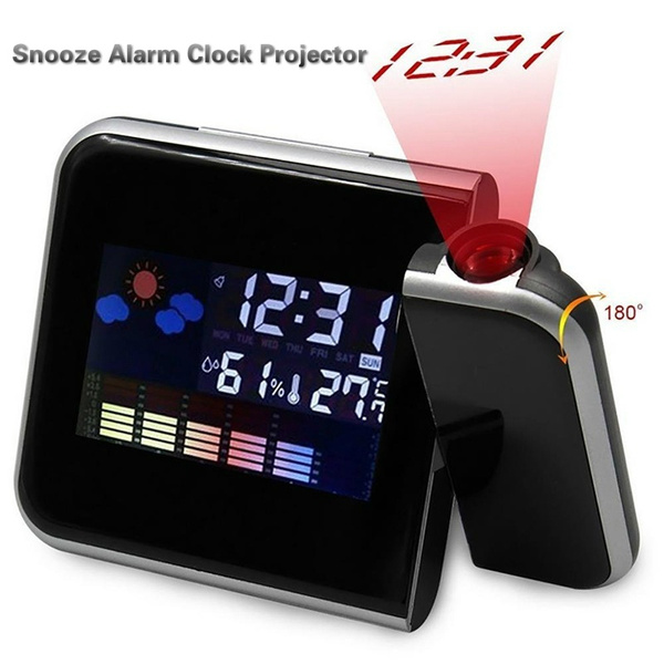Projection Digital Weather LCD Snooze Alarm Clock Color Display LED Backlight 
