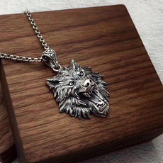 Head, wolfheadpendant, punk necklace, Stainless Steel