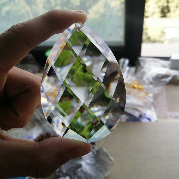 50MM Round 3D Faceted Glass Crystal 1Hole Suncatcher Chandelier Prisms Parts DIY 