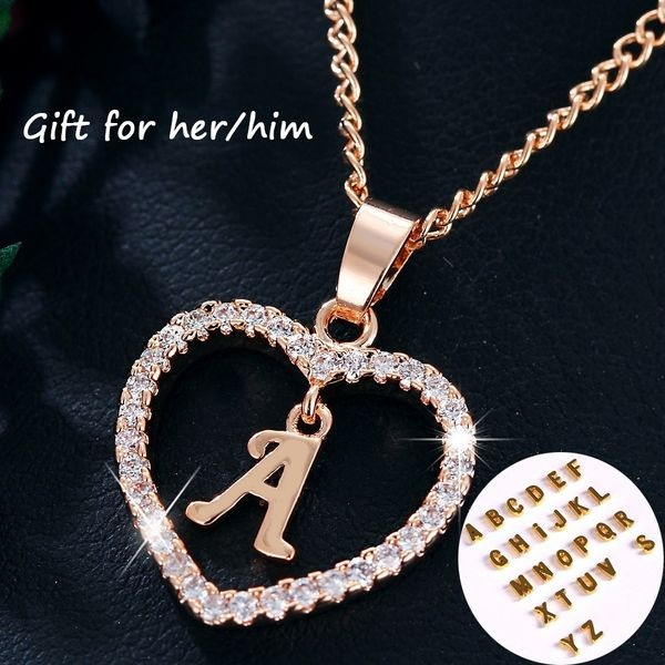 Letter Z Heart Crystal Charms Necklaces 