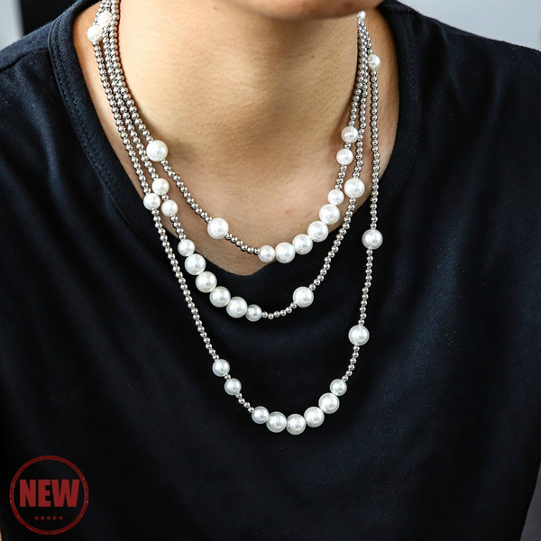 Mens Pearl Hip Hop Necklace With Stainless Steel Ball Beading Fashionable  Clavicle Chain Stainless Steel Jewelry From Huamu23, $10.93 | DHgate.Com