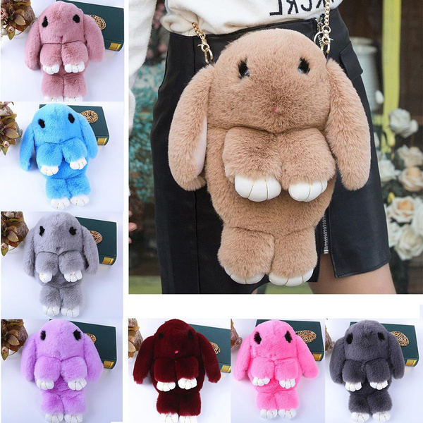 Cute Fluffy Rabbit Fur Pompoms Chain Bag Women Cartoon Rabbit