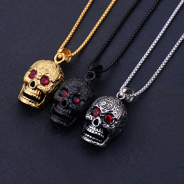 1pc Punk Rock Stainless Steel Skull Pendant Necklace, Suitable For