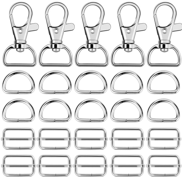 Handbag/Purse - 25mm / 1 inch Inside Width Lobster Clasps for Lanyard Clips Belle Vous Metal Keychain Hooks with D Ring 60 Pack Sewing Projects Swivel Snap Carabiner DIY Jewellery and Crafts