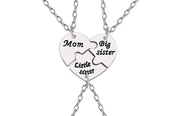 Custom Personalized Laser Print Initial 3 Heart Shaped Necklace for Mother Children Soul Sisters 