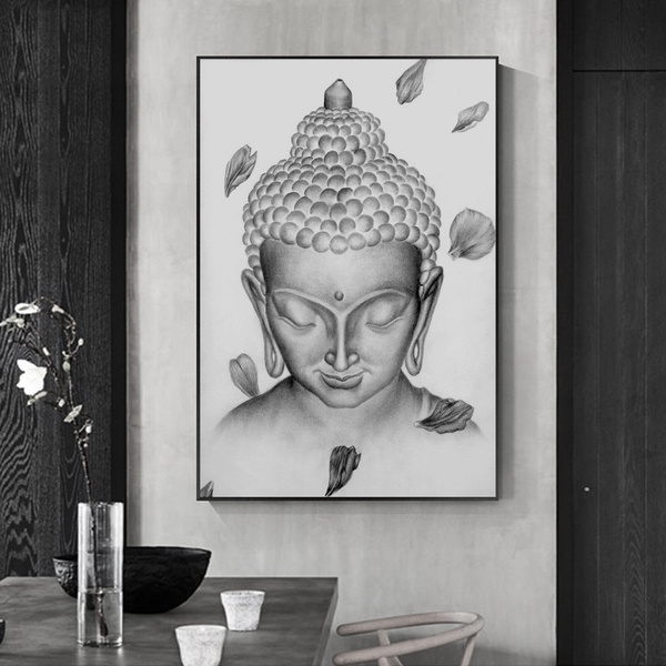 Large Abstract Meditation Buddha Wall Art Painting And Poster Black White Buddhism Home Decor Picture Buddhist Decorative Mural For Living Room Bedroom No Frame Wish - Buddhist Wall Decor