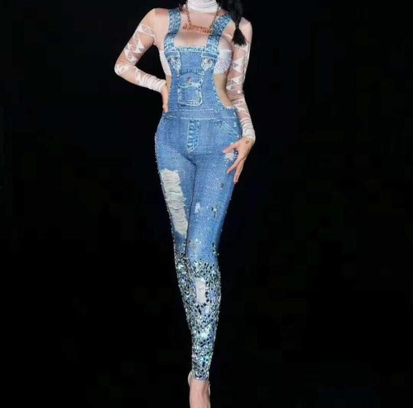 rhinestone denim jumpsuit