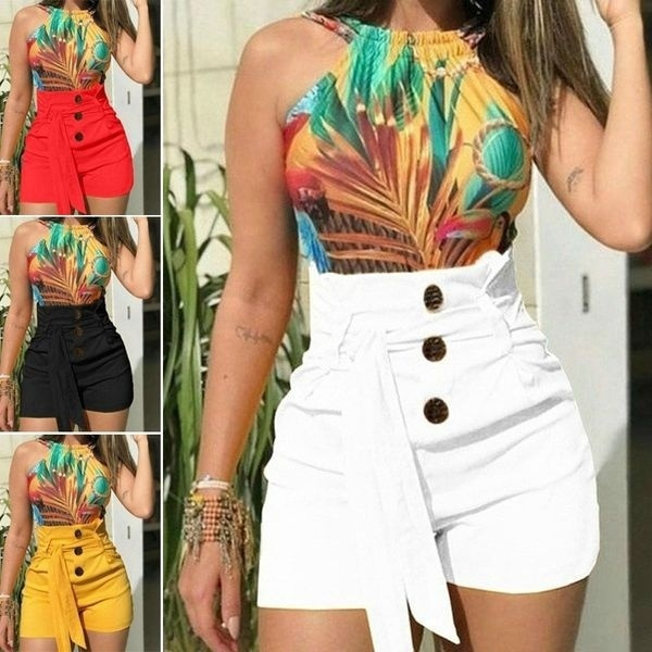 Summer Ladies Fashion Tie Pants Plus Size Casual High Waist Shorts Beach Pants Wish