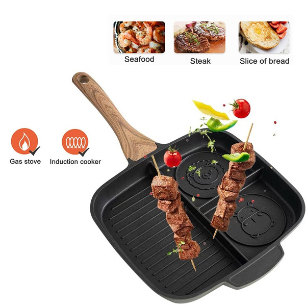 Home Chef】3 Section Grill Pan Griddle Pan Non Stick Skillet 3-in-1  Breakfast Pan Meal Skillet Aluminum Griddle Divided Pan