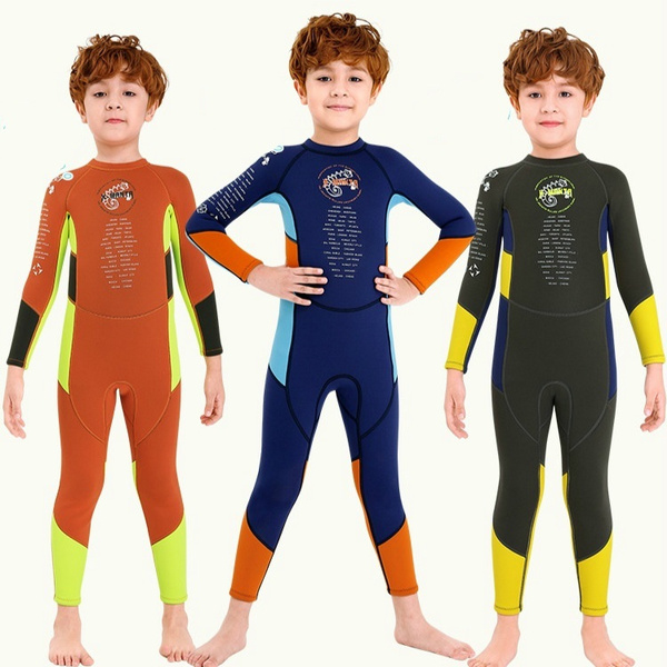 DIVE&SAIL Kids Boys Girls 2.5mm Neoprene Wetsuit Thermal One Piece Swimsuit UV Protection Rash Guard 