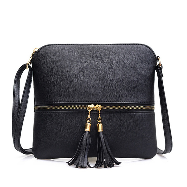 black tassel crossbody bolsa