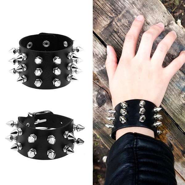 Amazoncom Eigso 2 Pcs Spikes Studded Leather Bracelets for Men Women Punk  Biker Bracelet Set with Rivets Clothing Shoes  Jewelry
