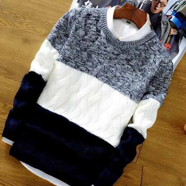 Korean Fashion Jumper Men Knit Pullover Coat Long Sleeve Sweater Knitwear Slim 