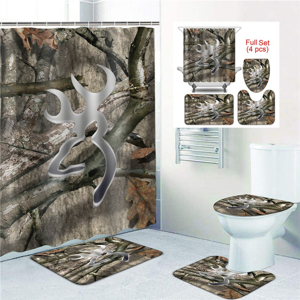Fashion Tree Camo Metal Browning Waterproof Shower Curtain Bathroom Non Slip Mats Bath Carpets Toilet Seat Cover Floor Mat Bathroom Decor Wish