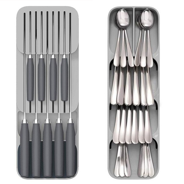 2020 New Cutlery Storage Box Plastic Knife Block Holder Drawer Knives Fork Spoons Storage Rack Knife Stand Cabinet Tray Kitchen Organizer Wish