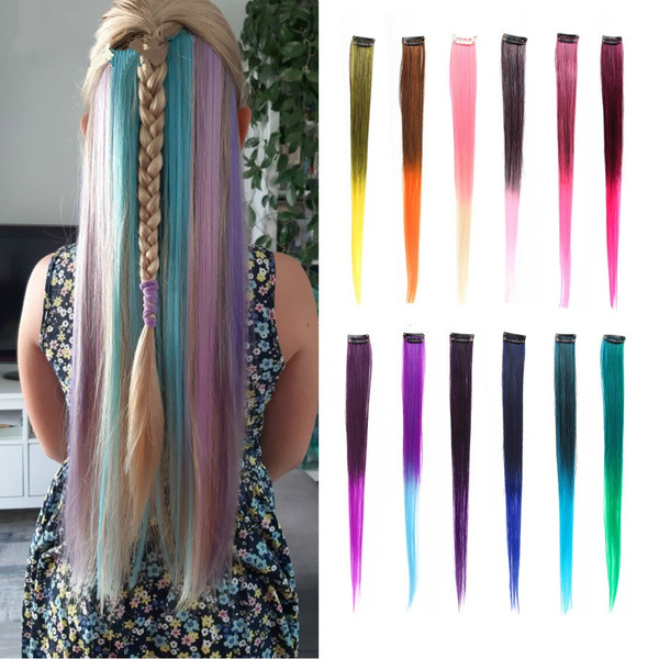 Colored Highlight Synthetic Hair Extensions Clip In One Piece Color Strips 20 Colored Highlight Synthetic Hair Extensions Clip In One Piece Color Strips 20