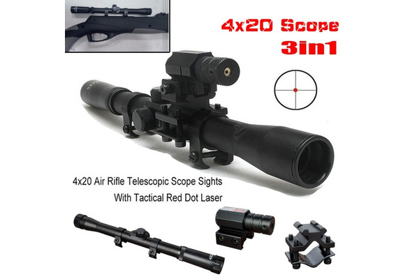 Tactical 4x20 Rifle Optics Scope&Red Dot Laser Sight&20mm Rail Mount Hunting Set 