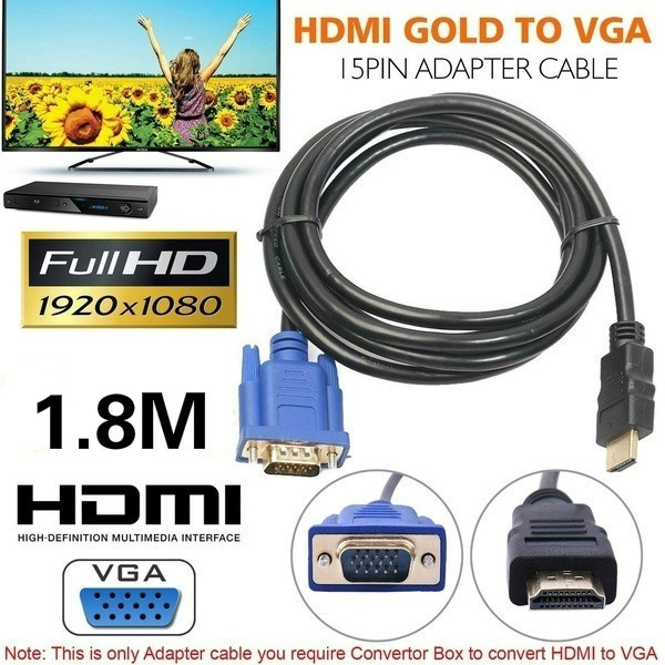 1 8m Hdmi Cable Hdmi To Vga 1080p Hd With Audio Adapter Cable Pc Monitor Cable Lead Wish