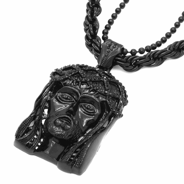 Mens Hip Hop XL Black Jesus Pendant 