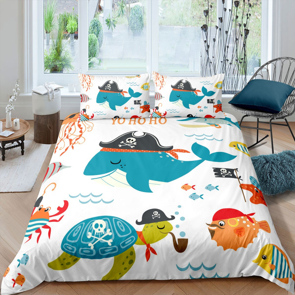 Cute Sea Turtle Whale Comforter Cover, Pirate Duvet Cover