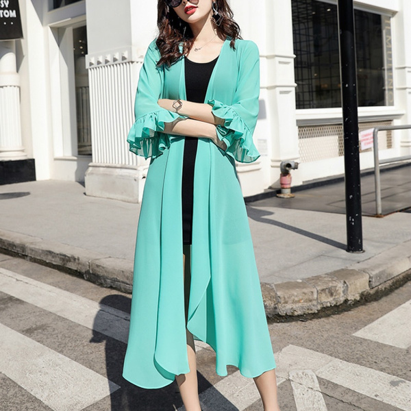 Long chiffon cardigan sale