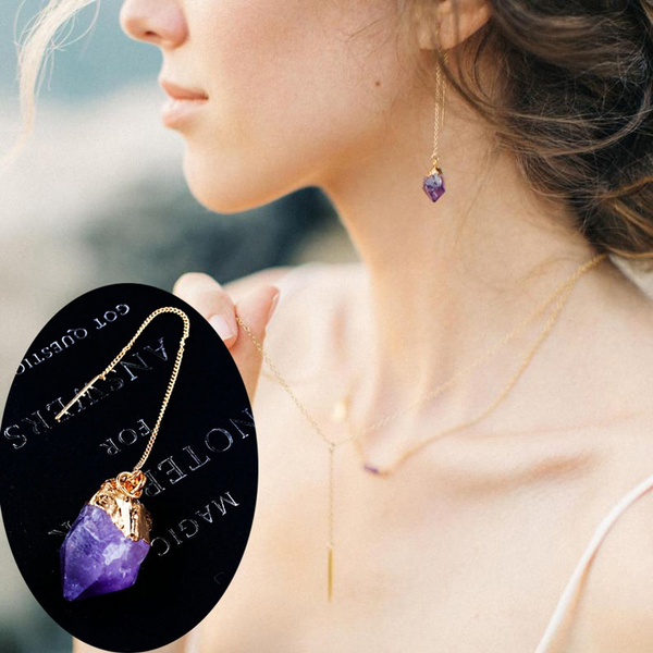 Pendientes Colgantes De Amatista Natural Para Mujeres Con De Pendientes Colgantes De Amatista Natural Para Mujeres Con De