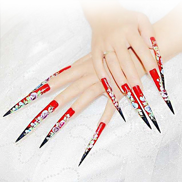 Buy Extra Long Coffin Nails Black Shiny Fake Nail Long Ballerina Nails for  Party Full Cover Artificial Tips with Glue sticker Online at Low Prices in  India - Amazon.in