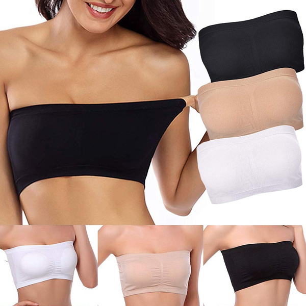 Women´s Ladies Strapless Seamless Padded Boob Bandeau Tube Tops