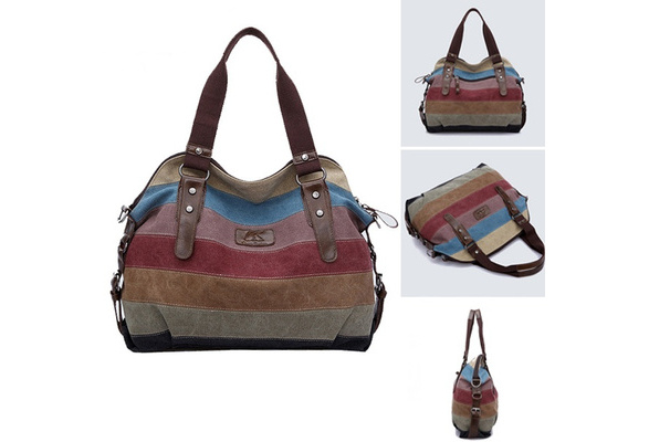Women Canvas Stripe Handbag Hobo Tote Bag Shoulder Messenger Gallent Crossbody 